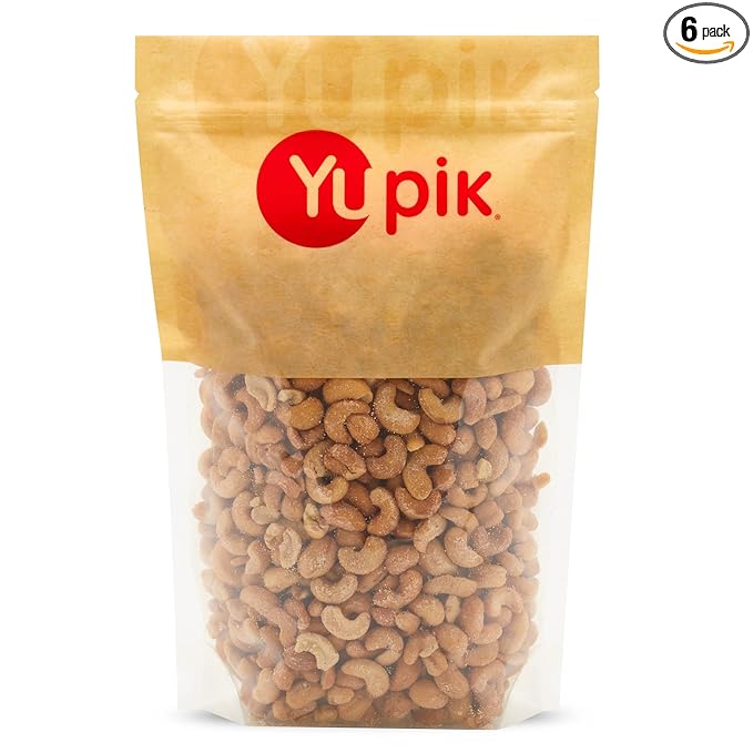Yupik Roasted Salted Whole Cashews, 2.2 lb (35.2 oz), Pack of 6, Gluten-Free, Kosher, Vegan, Seasoned Nuts, Lightly Coated with Salt, Source of Protein & Iron, Crunchy, Savory Snacks