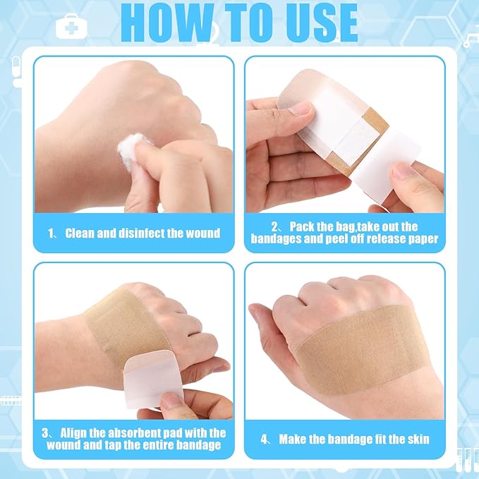 Sinmoe 200 Pcs Large Bandages Bulk Big Flexible Adhesive Wound Care Fabric Bandages for Care and Protect Wounds, 2 x 4 Inch
