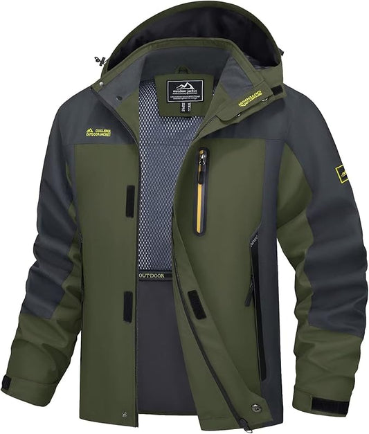 MAGCOMSEN Men's Hooded Windproof Water Resistant Rain Jacket Windbreaker 5 Pockets for Hiking,Fishing,Travel