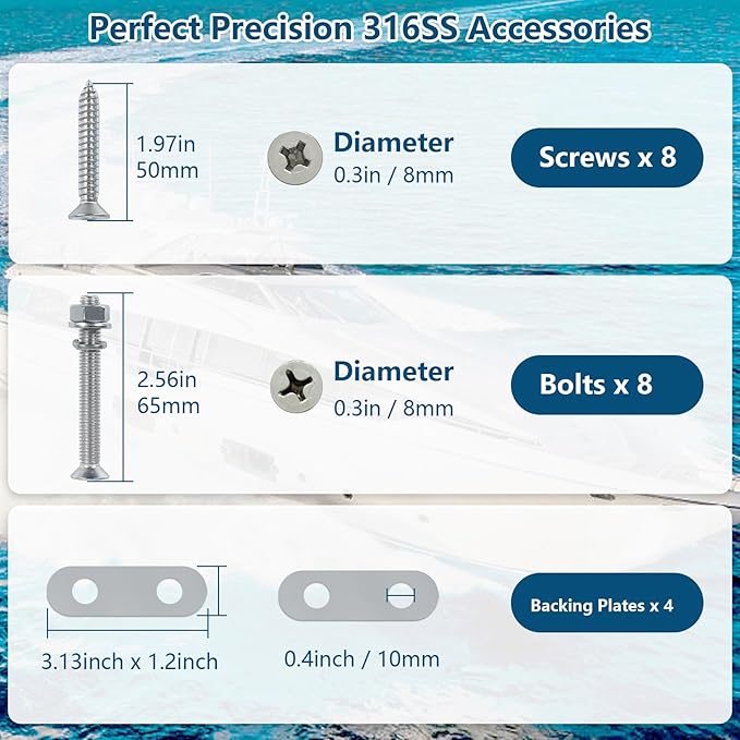 Boat Cleat 6 Inch 316 Stainless Steel, Dock Cleat 8 Inch Heavy Duty Open Base Include Screws, Boat Dock Cleats 10 Inch with Backing Plate for Boats, Kayak, Marine, Deck and Decor(2,4,6 Pack)