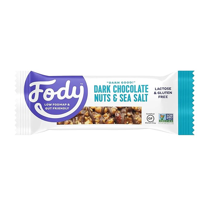 Fody Foods Snack Bars, Dark Chocolate Nuts & Sea Salt, 1.41 Oz (Pack of 12), 5g Protein, Low FODMAP, Gut & IBS Friendly, Vegan, Lactose Free, Non-GMO, Gluten Free