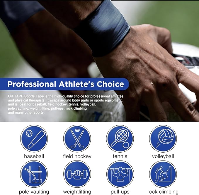 OK TAPE 4 Rolls Athletic Tape, Sports Tape, Very Strong Easy Tear Wrist Ankle Tape, No Sticky Residue | Athletes, Medical, Athletic Trainers- 1.5inch x 15yards (Blue)