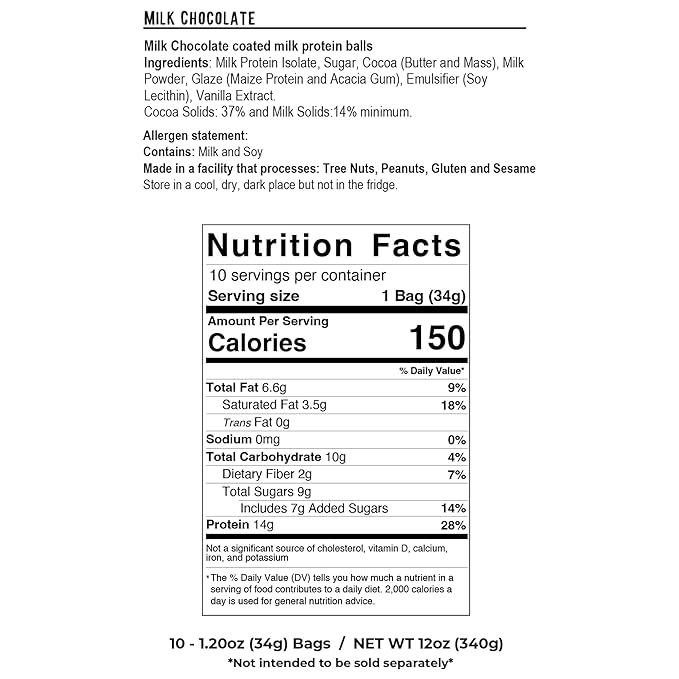 Knack Snacks | Crunchy Protein Balls - Milk Chocolate Flavor (10x 1.2oz Bags) | Lunchbox Ready, High Protein, Naturally Gluten Free, Lower Sugar, Chocolate Snack for School, Work, Travel, Parties