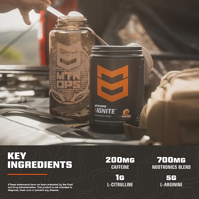 MTN OPS Ignite Energy Drink Powder, Gluten Free Nootropic Supplement Drink Mix, L Arginine, L Citrulline, Caffeine & Nootropic Sugar Free Drink Mix, 45 Servings, Pineapple Crush