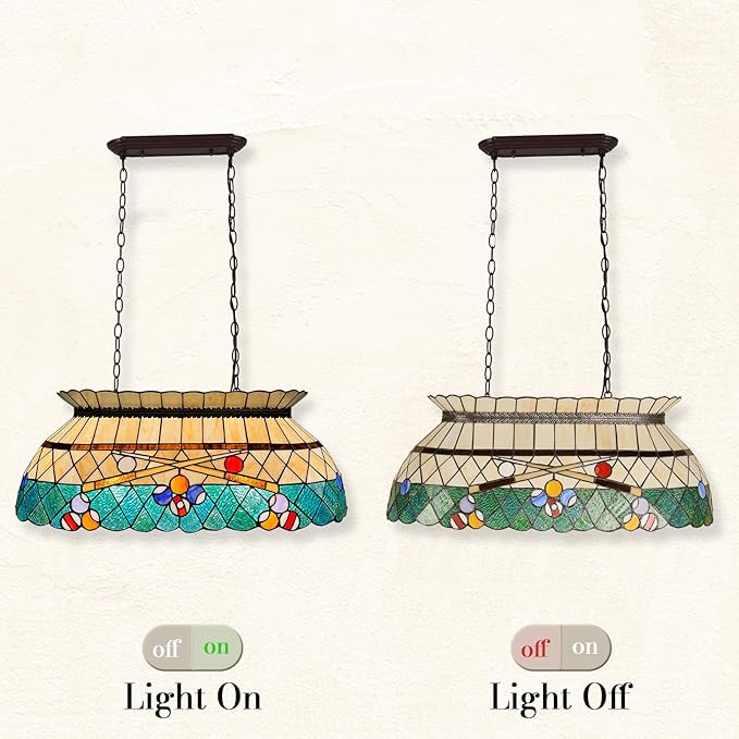 Capulina Tiffany Pool Table Light Pendant Light Fixture 3 Light Amber Green Style Stained Glass Chandelier for Billiard Room Kitchen Island Dining Room