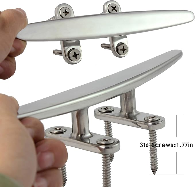 5/6/8 inch Dock Cleats - 316 Stainless Steel Boat Cleats Boat Dock Cleats,Open Base Flat Top Dock Cleat with Fasteners,Rope Cleat Boat Cleat for Deck/Nautical Decor(2,4,6Pack)