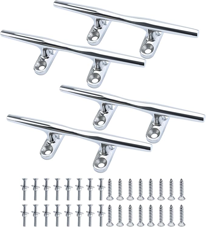 SHENGHUISS Boat Cleat 316 Stainless Steel Open Base Boat Dock Cleats（4"/5"/6"/8"/10"/12"） Silver/Gold for Boat, Dock, Kayaks, Nautical Decor ect