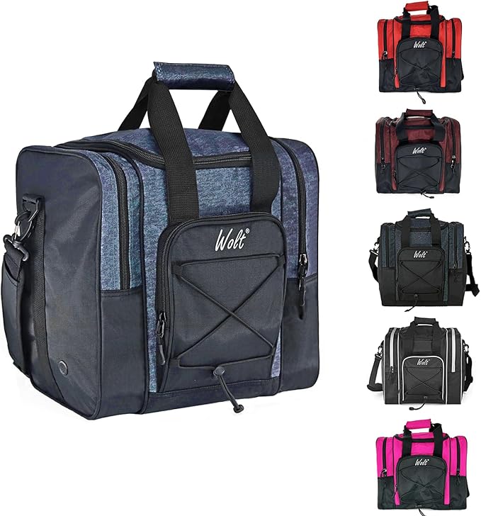 WOLT Bowling Ball Bag for Single Ball - Bowling Ball Tote Bag with Padded Ball Holder, 2 Pockets fit Bowling Shoes Up to Mens Size 14 and Accessories