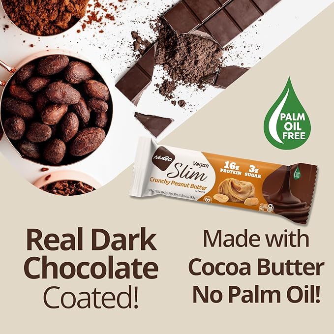 Nugo Slim Dark Chocolate Crunchy Peanut Butter, 16g Vegan Protein, 3g Sugar, 7g Fiber, Low Net Carb, Keto Friendly, Gluten Free, 24 Count