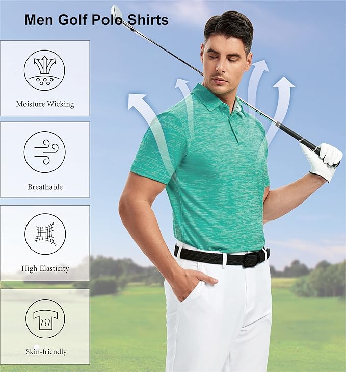 WARHORSEE Golf Polo Shirts for Men Short Sleeve Wrinkle Free 4 Way Stretch Moisture Wicking Performance Collared Tshirts