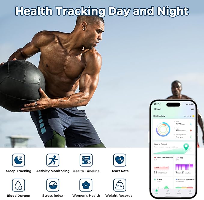 Smart Ring Health Tracker, Sleep Tracker Ring with Heart Rate, Waterproof Fitness Tracker for Activity Monitoring/Steps/Distance/Calories, Up to 7Days Battery, for iOS Android(Stylish Black#10)