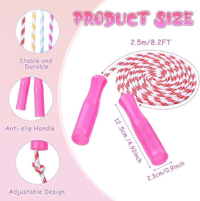 30 Pack Jump Rope for Kids Stripe Ropes with Plastic Handles 8.2 Feet Nylon Jumping Rope Adjustable Weighted Braided Fitness Skipping Rope for Outdoor Exercise Sport Party Equipment, Assorted Colors