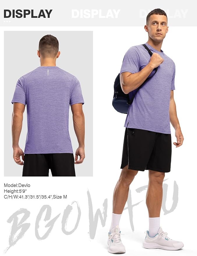 BGOWATU Men's Quick Dry Workout Athletic Shirts Lightweight Tennis Shirts for Men Running Gym Tops
