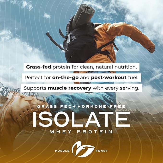 Muscle Feast Grass-Fed Whey Protein Isolate, All Natural Hormone Free Pasture Raised, Whey Isolate Protein Powder for Men and Women, Clean, Gluten-Free, Delicious Isolate Protein - Chocolate, 2lb