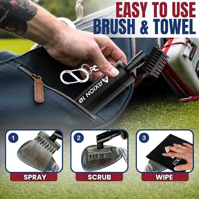 Premium Club Cleaner for Golf Bag & Microfiber Golf Towel, Heavy Duty Magnetic Clip; Golf Brush and Groove Cleaner, Golf Club Cleaner Brush, Great Golf Gift, 4oz Golf Club Water Brush (Perfect Size)