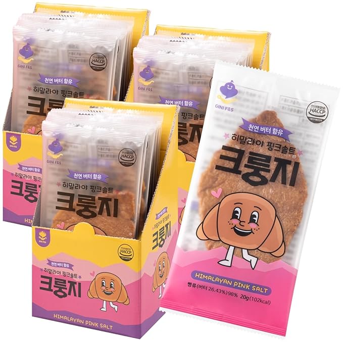 K FOOD KOREAN FOOD Flat Croissant Himalayan Pink Salt – Bulk Pack (30 Count), Crispy Croissant Snack with 26.43% Natural Butter, Individually Wrapped for Freshness & Convenience, 크룽지, 히말라야 핑크솔트