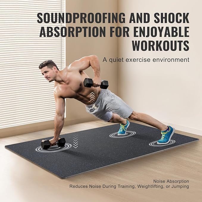VEVOR 0.56 Inch Thick Gym Floor Tiles, 6 Tiles Rubber Top with EVA Foam, 25" x 25" Gym Flooring Workout Mats with 25 sq.ft Coverage, Interlocking Puzzle Gym Mats for Gym, Home, Garage, Black & Blue