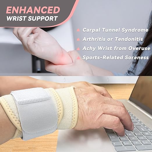 Carpal Tunnel Wrist Brace for Right Left Hand 2 Pairs, Wrist Support Wraps for Women Men, Adjustable Wrist Brace for Tendonitis, Arthritis, Weightlifting, Sports, Day Night Support, Grey&Nude