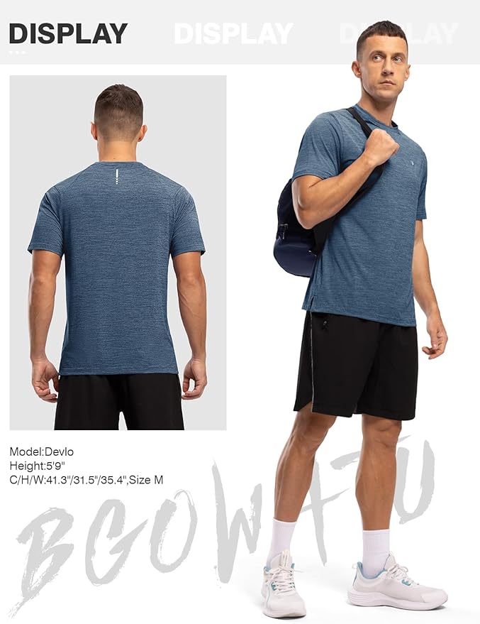 BGOWATU Men's Quick Dry Workout Athletic Shirts Lightweight Tennis Shirts for Men Running Gym Tops