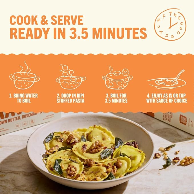 Ripi Sweet Potato Ravioli - Brown Butter, Rosemary & Maple - Frozen Pasta Meal - Ready in Under 5 Minutes, 9oz packs (12 Pack, Sweet Potato)