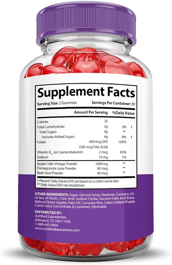 Justified Laboratories (3 Pack Ultra Quick Keto ACV Advanced Formula 1000MG Apple Cider Vinegar Formulated with Pomegranate Beet Juice Powder B12 Vegan Non GMO 180 Gummies