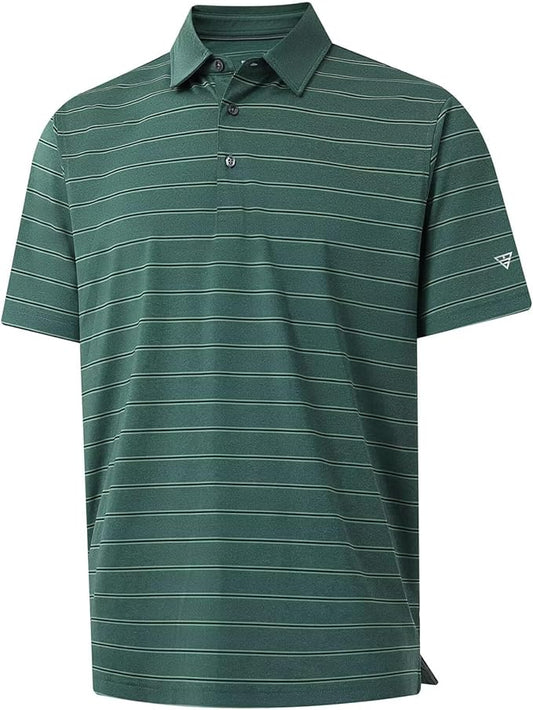 M MAELREG Golf Shirts for Men Moisture Wicking Striped Polo Performance Dry Fit Business Sports Mens Polo Shirts Short Sleeve