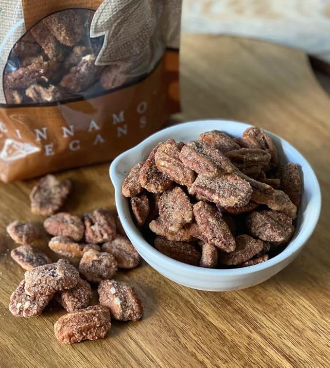 HUDSON PECAN: Cinnamon Pecans Georgia Grown, Family Owned. Cinnamon & Sugar Candy Coated Pecans, Expertly Baked to Perfection, 8oz