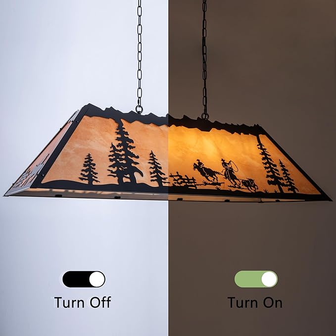 TOCHIC Tiffany Pool Table Light, 4 Lights billiard & pool table lights for 7' 8' Table, Farmhouse Chandelier for Dining Room, Western Cowboy Pool table Light Fixture for Game Room, Kitchen Island, 48”