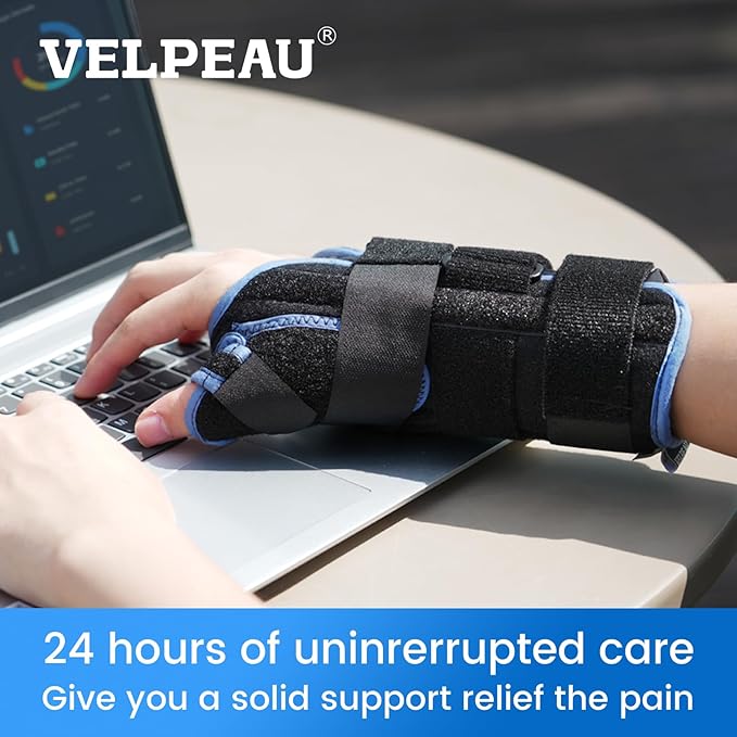 Velpeau Carpal Tunnel Wrist Brace with Thumb Stabilizer Night Support, Completely Stabilizes Wrist Thumb Joint, Pain Relief for Tendonitis, De Quervain's Tenosynovitis, Arthritis (Reg, Left Hand, S)