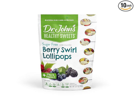 Dr. John’s Sugar Free Candy, Healthy Lollipops with Zero Sugar, Low Calorie Snacks, Keto Friendly Hard Candy Sweets, Berry Swirl, 10 Count, 3.2 OZ