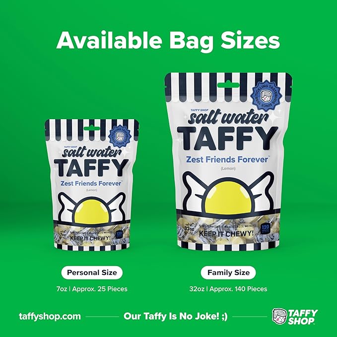Taffy Shop Zest Friends Forever, Lemon Salt Water Taffy – Gourmet Soft Chewy Candy, Bulk Sweet Snack, Fresh Gift & Gluten-Free, 35 Individually Wrapped Pieces (7oz)