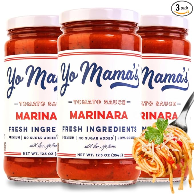 Yo Mama's Foods Keto Marinara Pasta Sauce - (3) 12.5 Ounce Jars - No Sugar Added, Low Carb, Low Sodium, Gluten Free, Paleo Friendly, and Made with Fresh, Non-GMO Tomatoes