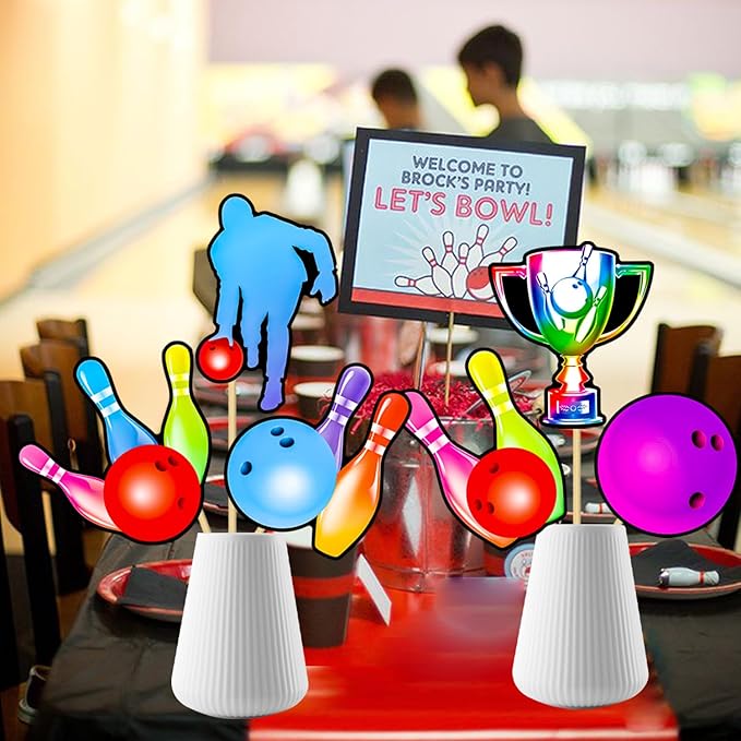 Bowling Centerpiece Sticks 21PCS Bowling Party Table Centerpieces Colorful Neon Bowling Theme Birthday Party Supplies Sport Bowling Ball Table Decorations for Strike Up Baby Shower Decor