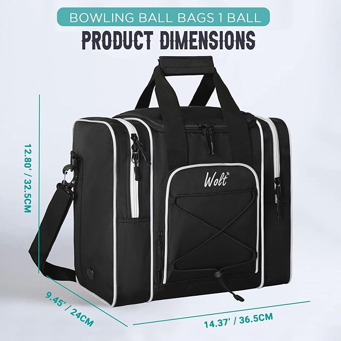 WOLT Bowling Ball Bag for Single Ball - Bowling Ball Tote Bag with Padded Ball Holder, 2 Pockets fit Bowling Shoes Up to Mens Size 14 and Accessories