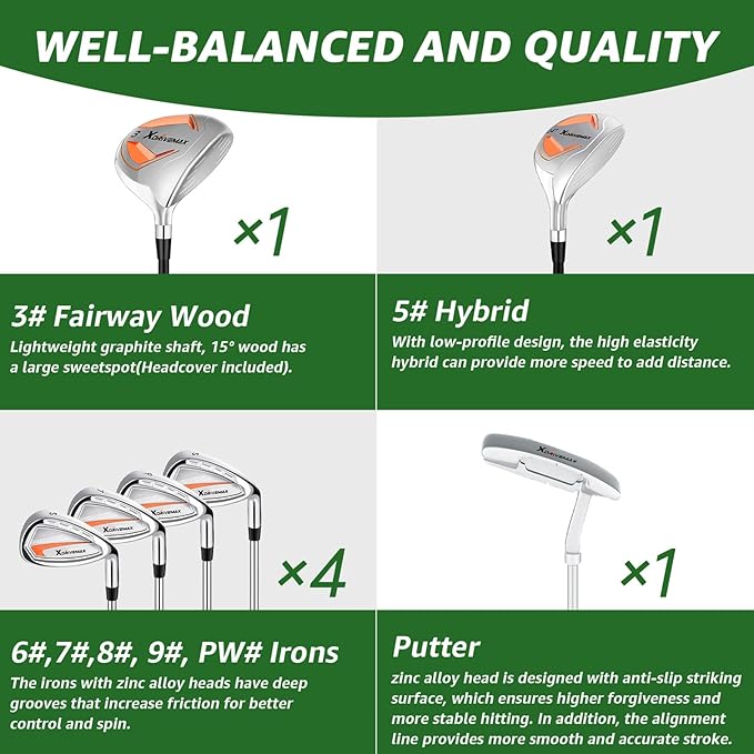 8 Pieces Complete Golf Club Set – Full Set with Bag, Fairway Wood, Hybrid, Irons, Putter – Lightweight, Beginner Friendly, Premium Quality, Distance & Accuracy, Easy to Use for Men & Women