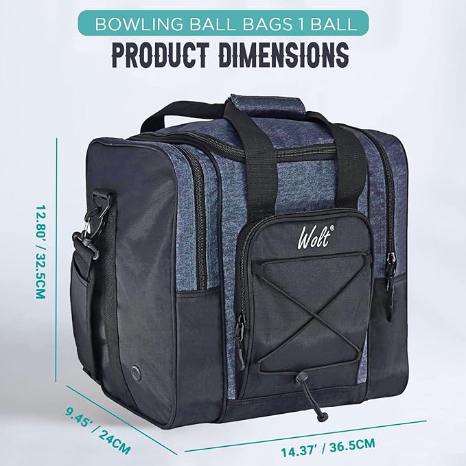 WOLT Bowling Ball Bag for Single Ball - Bowling Ball Tote Bag with Padded Ball Holder, 2 Pockets fit Bowling Shoes Up to Mens Size 14 and Accessories