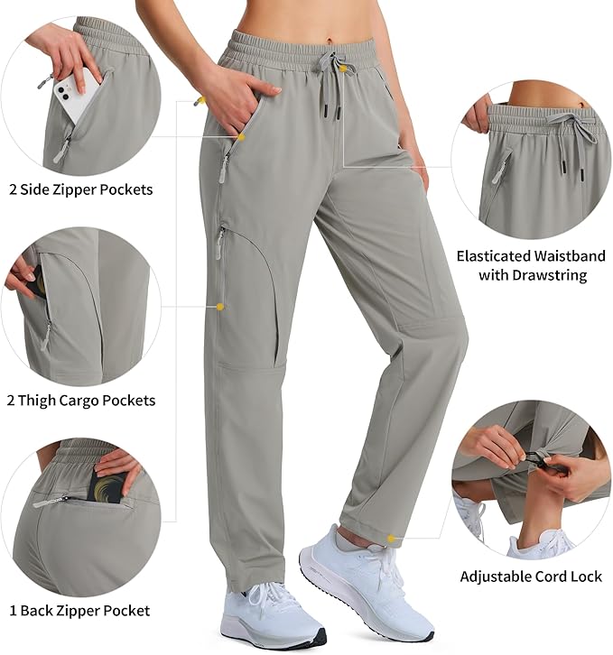 Women's Hiking Pants Quick Dry Lightweight Cargo Pants UPF 50 Water Resistant Zipper Pockets for Golf Travel Work Camping