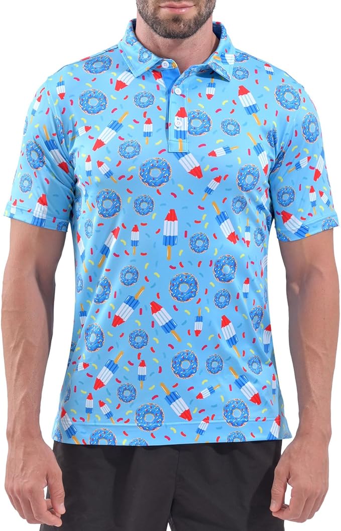 DEOLAX Mens Polo Shirts Fashion Print Mens Golf Shirt Dry Fit Mens Golf Polo Short Sleeve Quick Dry Funny Golf Shirt for Men