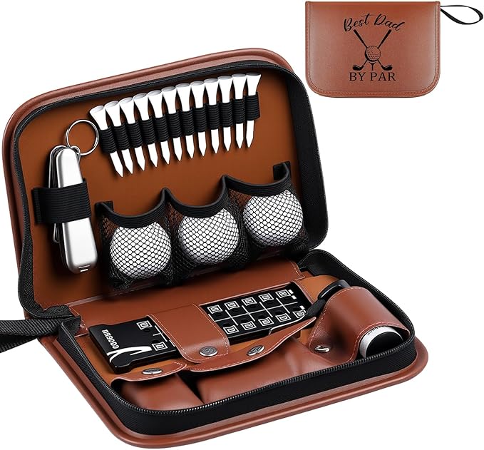 Talltalk Golf Gifts for Dad Men Husband Best Dad by Par Themed Golf Accessories Set Kit with Bag Case Rangefinder Tees Brush Multifunctional Divot Knife Scorer Ball Clamp Christmas