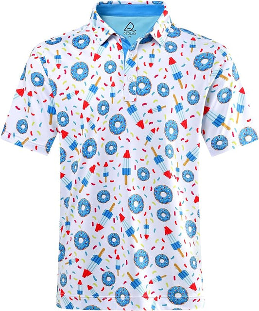 DEOLAX Mens Polo Shirts Fashion Print Mens Golf Shirt Dry Fit Mens Golf Polo Short Sleeve Quick Dry Funny Golf Shirt for Men