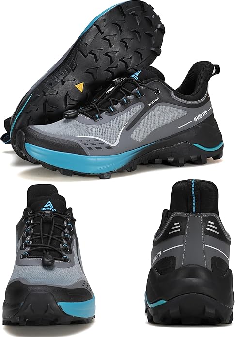 HUMTTO Men's Quick Laces Hiking Sneaker Lightweight Breathable Walking Outdoors Trail Running Shoes