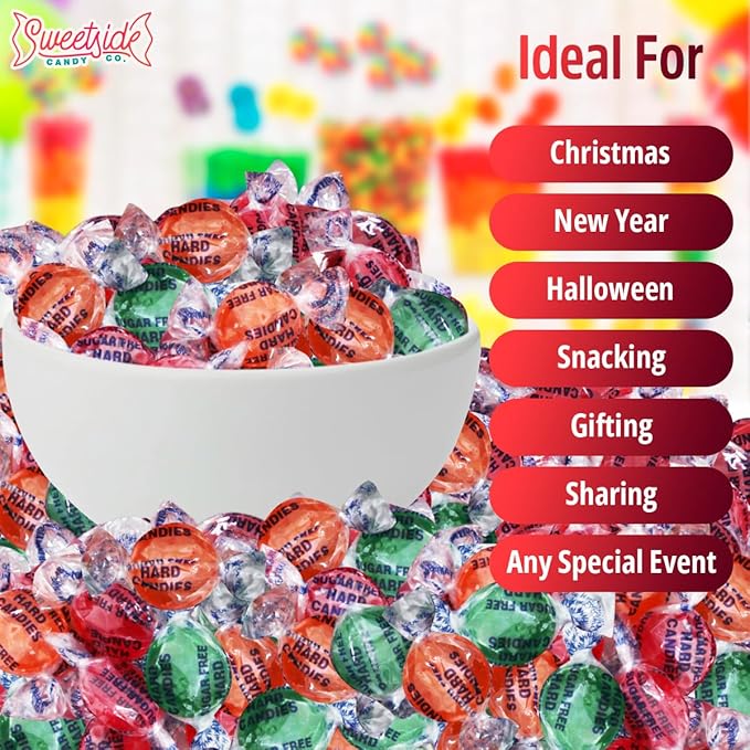 Sweetside Assorted Hard Candy Sugar Free, 1lb Pack of Bulk Hard Candy Individually Wrapped, Perfect Sugar Free Hard Candies for Candy Bowls, Party Favors, Office Treats, Halloween Candy and Gift Assortments
