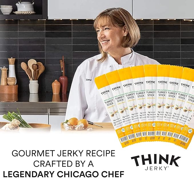 Think Jerky All-Natural Turkey Sticks, Gluten and Sugar Free, No Nitrates, Keto Paleo Friendly High Protein Low Carb Meat Snack - 0.5 oz Sticks, 20 Pack