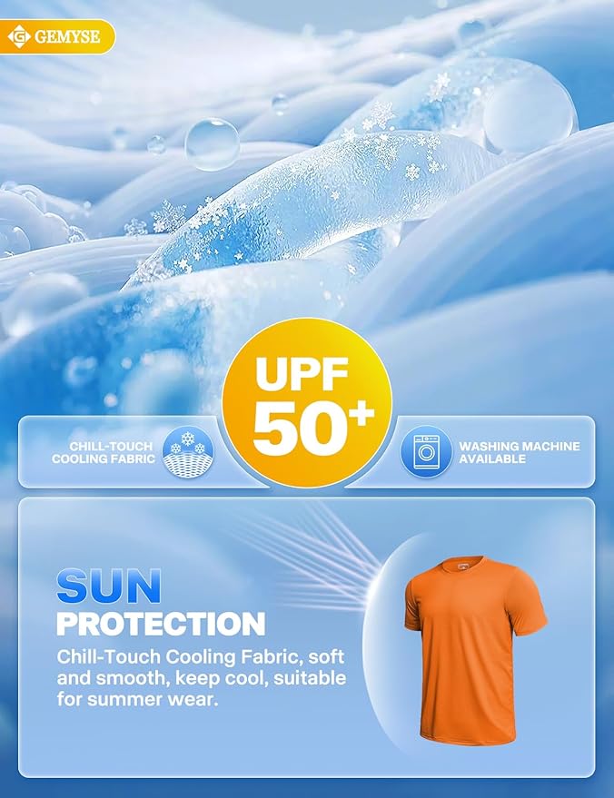 GEMYSE Men's Running Short Sleeve Shirt Sun Protection Quick Dry Moisture Wicking T-Shirts UPF 50+ for Workout