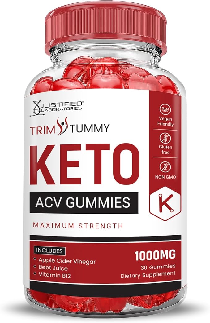 Justified Laboratories Trim Tummy Keto ACV Gummies Advanced Formula 1000MG Trim Tummy Keto Gummies Apple Cider Vinegar Formulated with Pomegranate Beet Juice Powder B12 Vegan Non GMO 60 Gummys