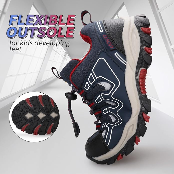Boys Girls Hiking Trail Shoes Waterproof Slip Resistant Outdoor Trekking Walking Running Sneakers(Little/Big Kids)