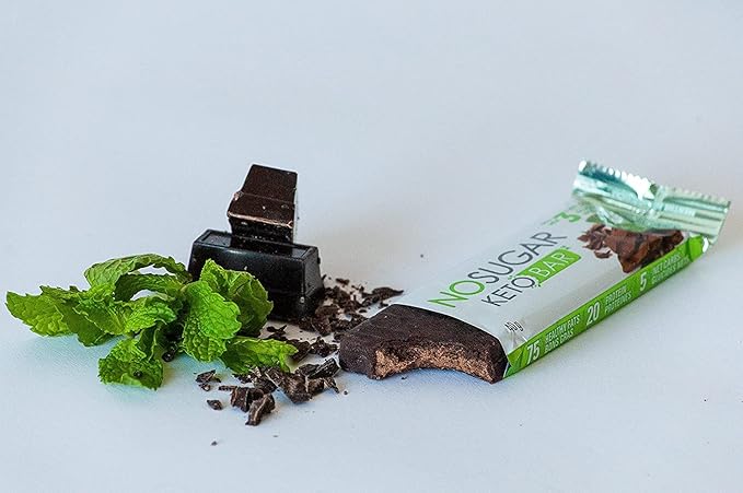 No Sugar Keto Bar Snack - Low Carb No Sugar Keto Snack Food with Keto Friendly Macros (24 x 1.41oz Bars, Chocolate Mint)