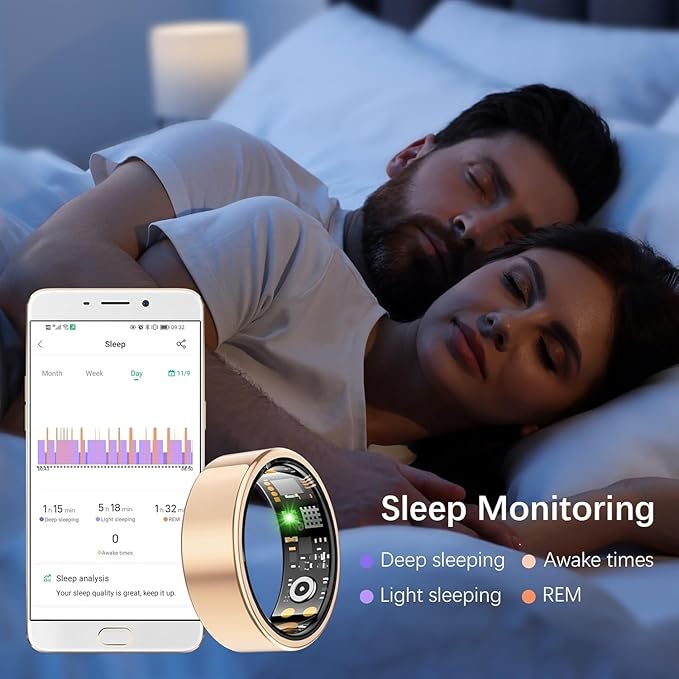 Health Tracker Ring, Smart Health Ring for Women Men with Heart Rate, Blood Oxygen, Sleep Monitor, Steps,Calories, No Subscription Fee, IP68 Waterproof Smart Ring for iPhone & Android (Rose Gold, 8#)