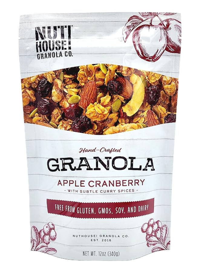 NutHouse! Granola Company - Premium Apple-Cranberry Granola | Certified Gluten-Free, Non-GMO, Kosher | Vegan, Soy-Free | 12 oz. Bag (3-Pack)