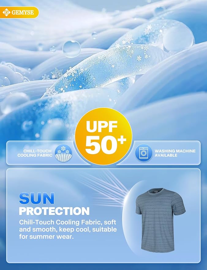 GEMYSE Men's Running Short Sleeve Shirt Sun Protection Quick Dry Moisture Wicking T-Shirts UPF 50+ for Workout